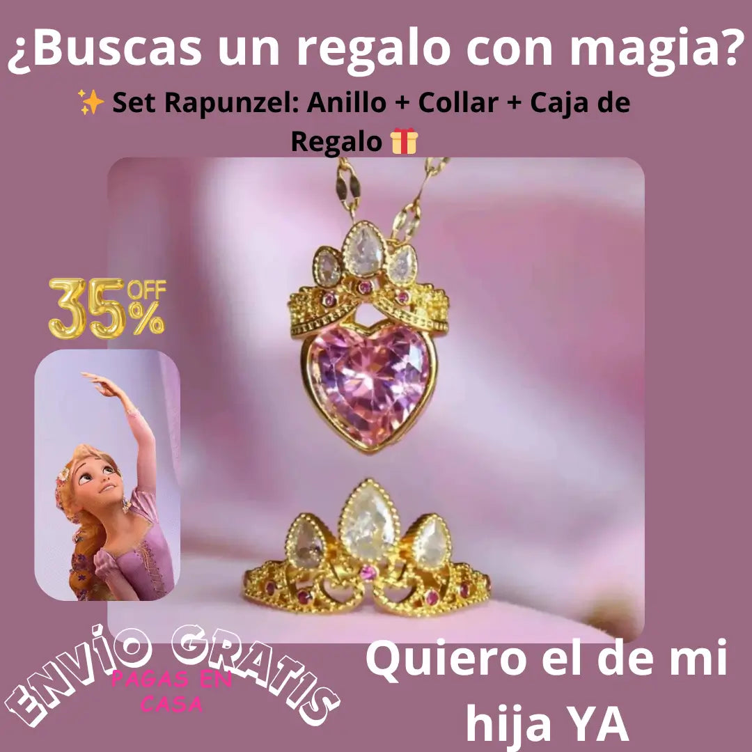 Collar Corona Princesa Rapunzel + anillo ajustable