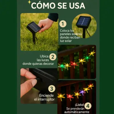 Combo x2 Libélulas Solares – Decora tu hogar con brillo navideño sin cables