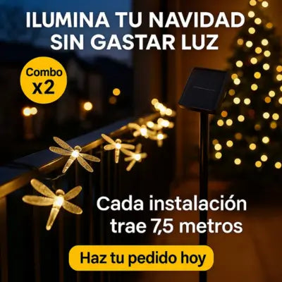 Combo x2 Libélulas Solares – Decora tu hogar con brillo navideño sin cables
