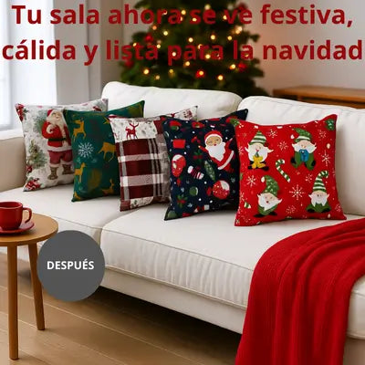 Set x 5 Cojines Navideños que Transforman tu Sala en Minutos 🎄✨