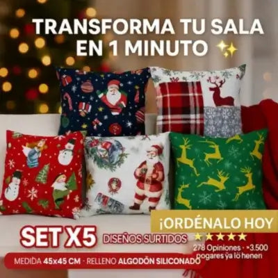Set x 5 Cojines Navideños que Transforman tu Sala en Minutos 🎄✨