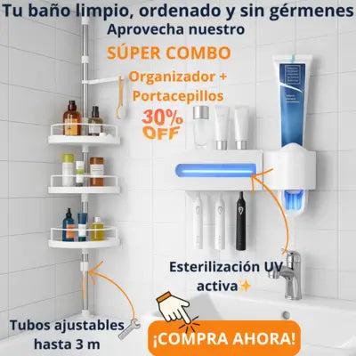 COMBO DUO CLEAN Organizador de ducha + dispensador de crema