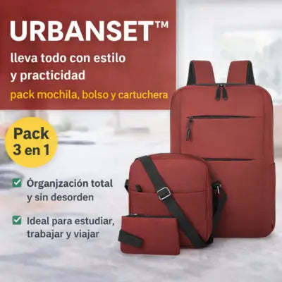 URBANSET™ – Lleva todo con estilo y practicidad | pack mochila, bolso y cartuchera