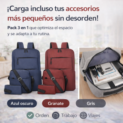 URBANSET™ – Lleva todo con estilo y practicidad | pack mochila, bolso y cartuchera