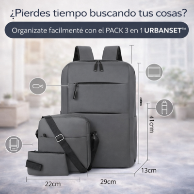 URBANSET™ – Lleva todo con estilo y practicidad | pack mochila, bolso y cartuchera