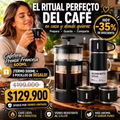 CAFETERA PRENSA FRANCESA 600 ML + OBSEQUIO termo portátil