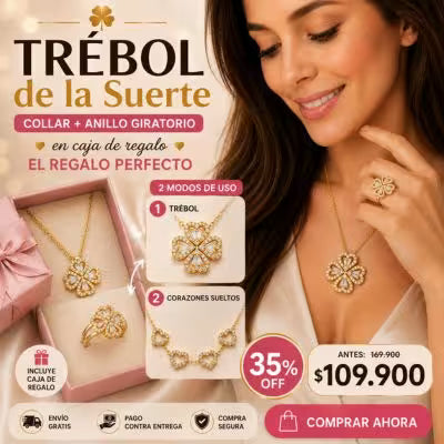 Collar trebol extendible + anillo giratorio