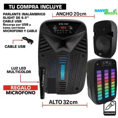 Sonido Potente 6.5” con Luces LED – Lleva la Fiesta a Donde Quieras