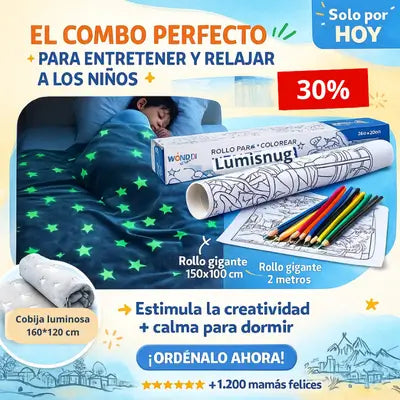 LUMISNUG™ – Cobija suave que brilla en la oscuridad + rollo para colorear GRATIS