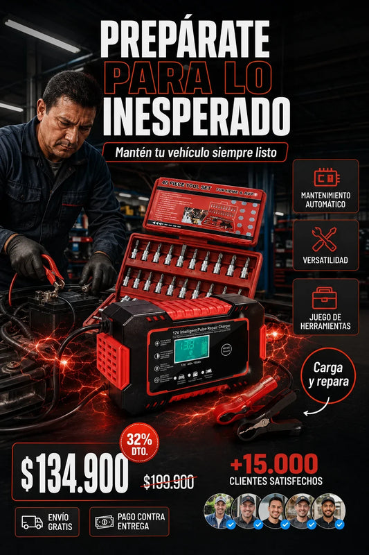 Cargador bateria Carro -Moto 12v + juego raches X46